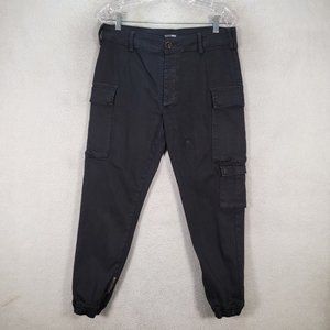 Fashion Nova Black Button Front Ankle Zip Tapered Crop Cargo Pants Trousers